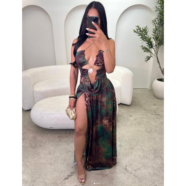 Chain Halter Side Slit Maxi Dress