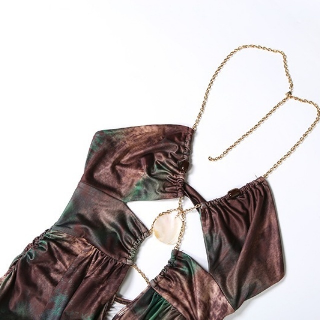 Chain Halter Side Slit Maxi Dress