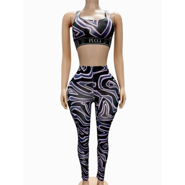 Printed Tank Top High Waist Tracksuit Set