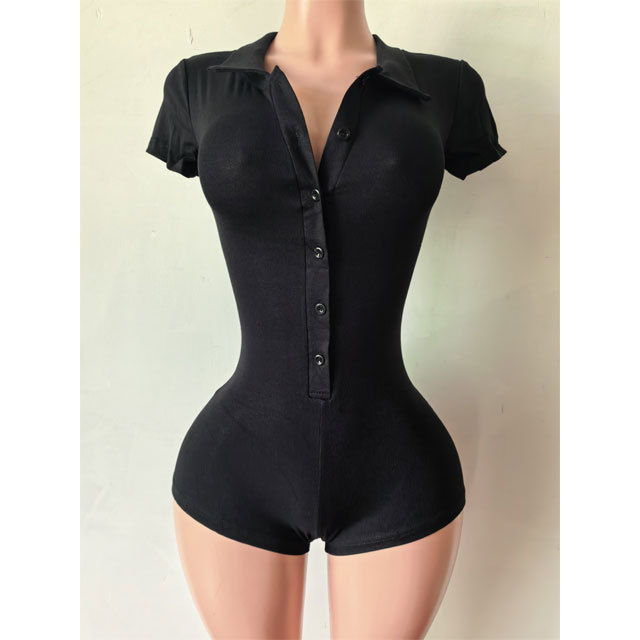 Short Sleeve Ribbed Fitted Romper