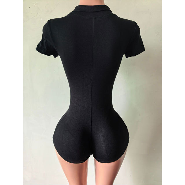 Short Sleeve Ribbed Fitted Romper
