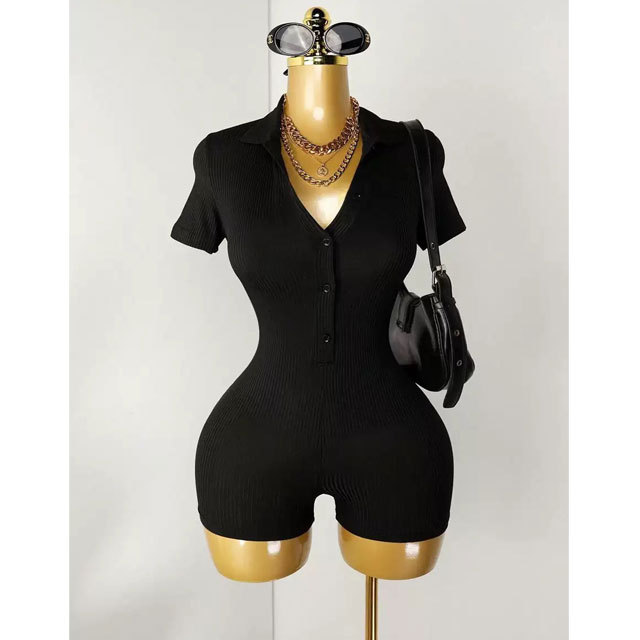 Short Sleeve Ribbed Fitted Romper