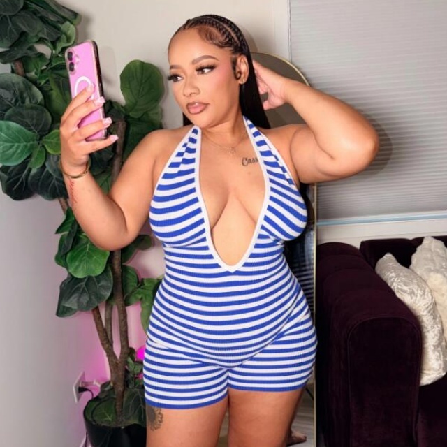 Striped Printed Halter Backless Laced-up Romper