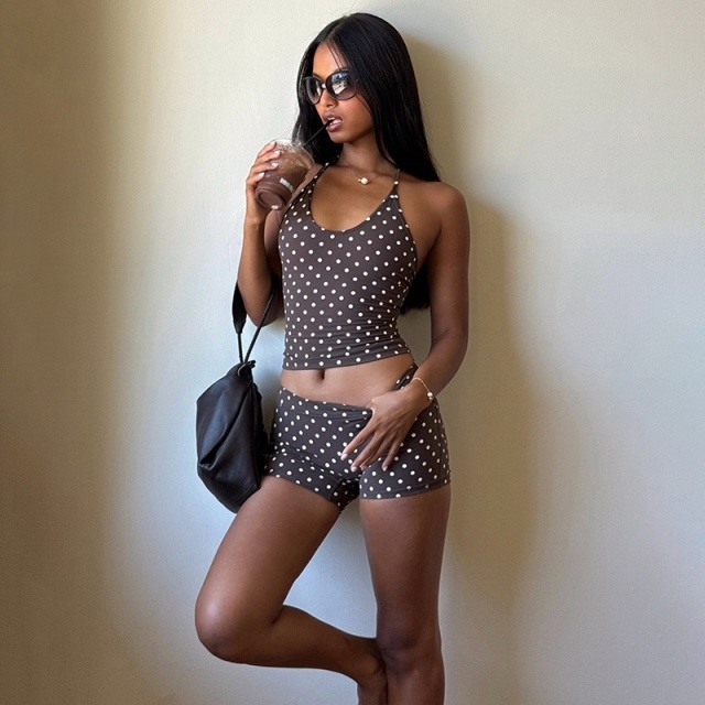 Polka Dots Printed Cami Top Mini Short Set
