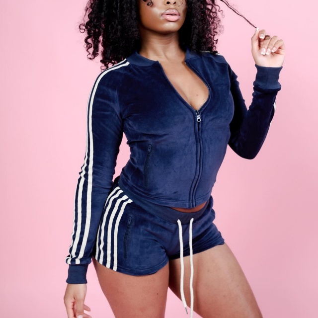 Side Stripe Zippered Pockets Top Shorts Set