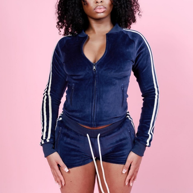 Side Stripe Zippered Pockets Top Shorts Set