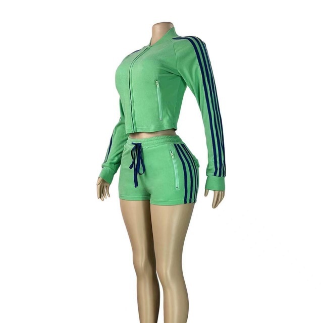Side Stripe Zippered Pockets Top Shorts Set