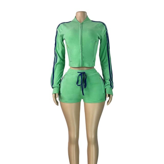 Side Stripe Zippered Pockets Top Shorts Set