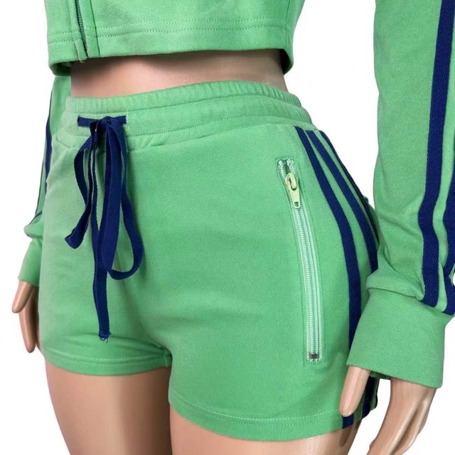 Side Stripe Zippered Pockets Top Shorts Set