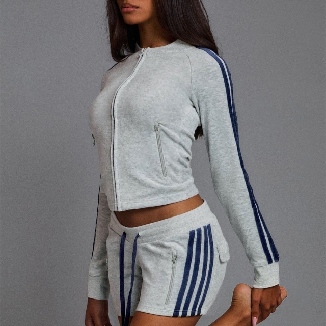 Side Stripe Zippered Pockets Top Shorts Set