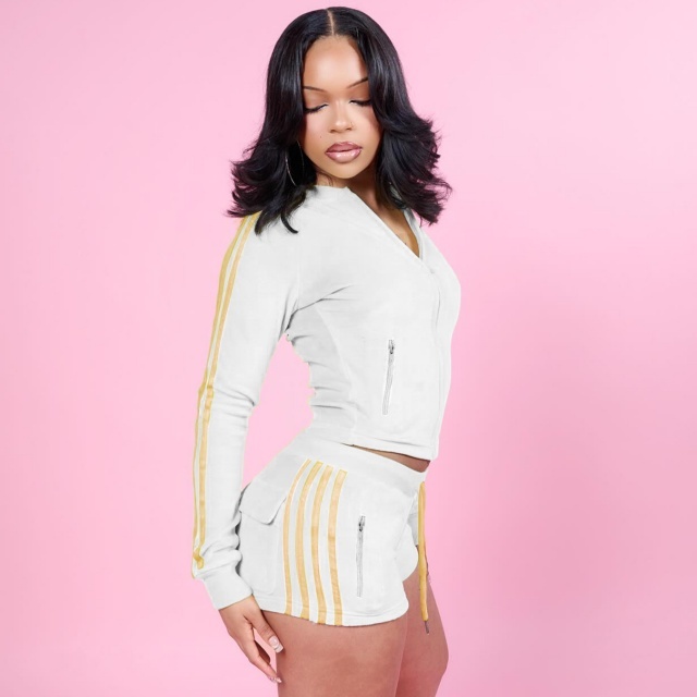 Side Stripe Zippered Pockets Top Shorts Set