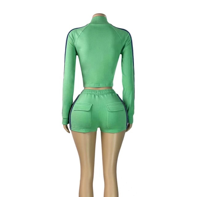 Side Stripe Zippered Pockets Top Shorts Set