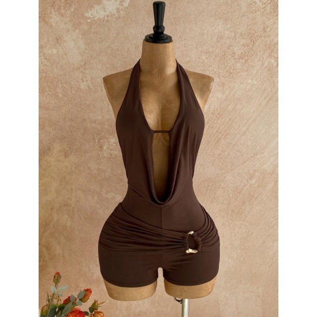 Bohemian Halter Backless Metallic Beading Romper