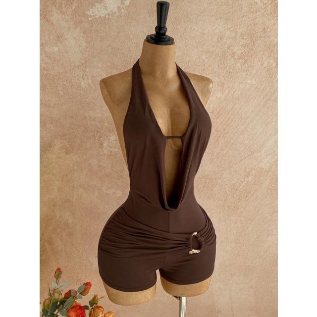 Bohemian Halter Backless Metallic Beading Romper