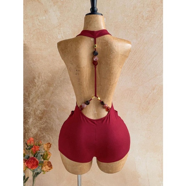 Bohemian Halter Backless Metallic Beading Romper