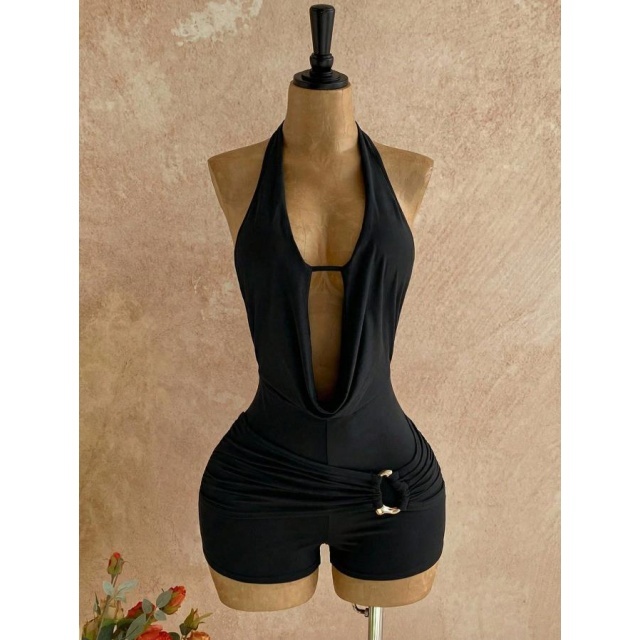Bohemian Halter Backless Metallic Beading Romper