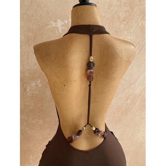 Bohemian Halter Backless Metallic Beading Romper