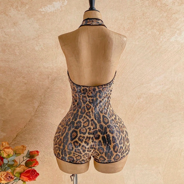 Leopard-print Sequin Halter Romper