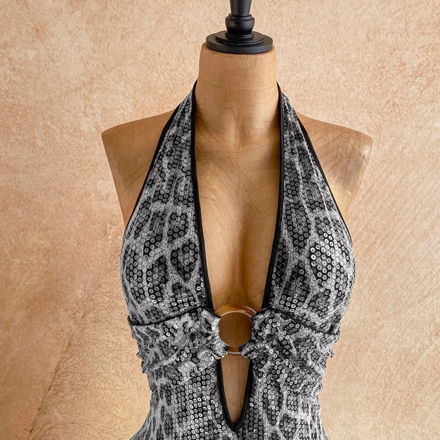 Leopard-print Sequin Halter Romper