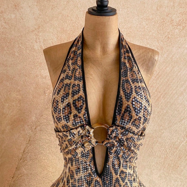 Leopard-print Sequin Halter Romper