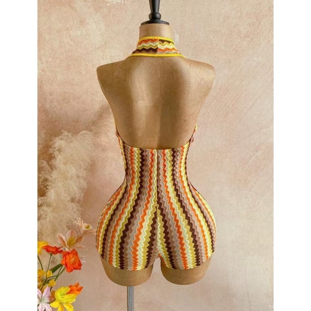 Retro Wavy Stripe Halter-neck Romper