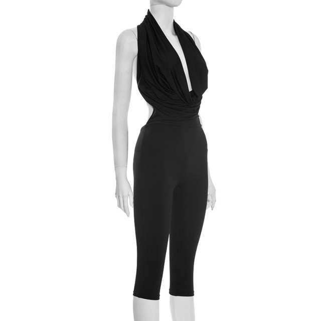 Drop Neck Backless Midi Jumpsuit