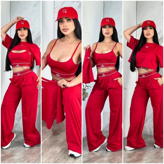 Embroidery Women 3 Piece Yoga Tracksuit Set