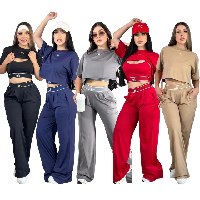 Embroidery Women 3 Piece Yoga Tracksuit Set