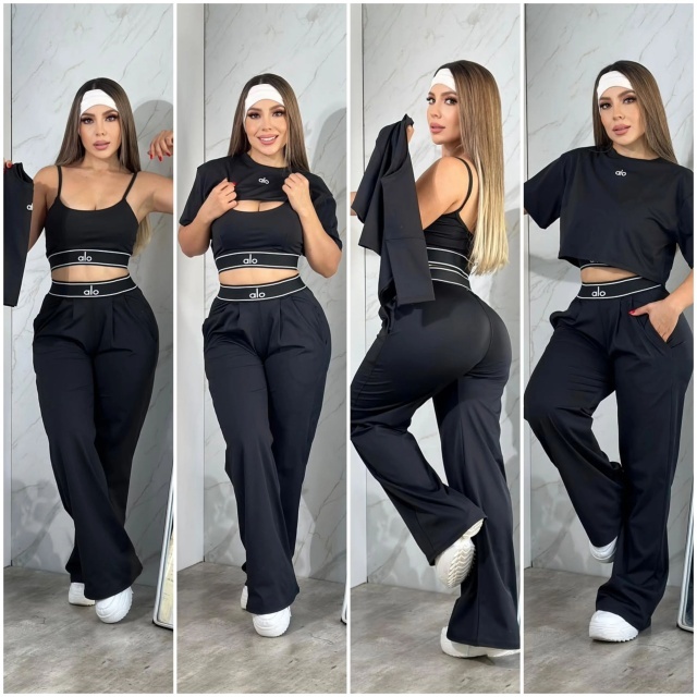 Embroidery Women 3 Piece Yoga Tracksuit Set