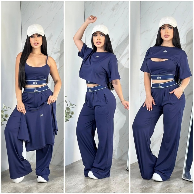 Embroidery Women 3 Piece Yoga Tracksuit Set