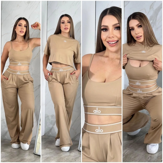 Embroidery Women 3 Piece Yoga Tracksuit Set