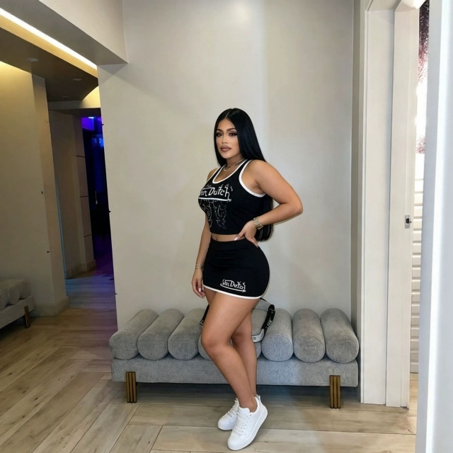 Fashion Letter Print Mini Skirt Set