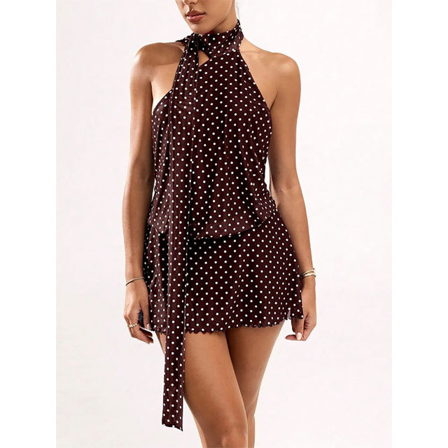Polka Dots Halter Backless Dress