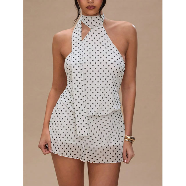 Polka Dots Halter Backless Dress