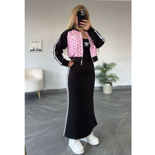 Polka Dots Jacket Top Cami Maxi Skirt Set