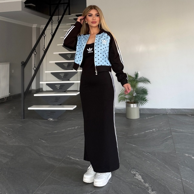 Polka Dots Jacket Top Cami Maxi Skirt Set