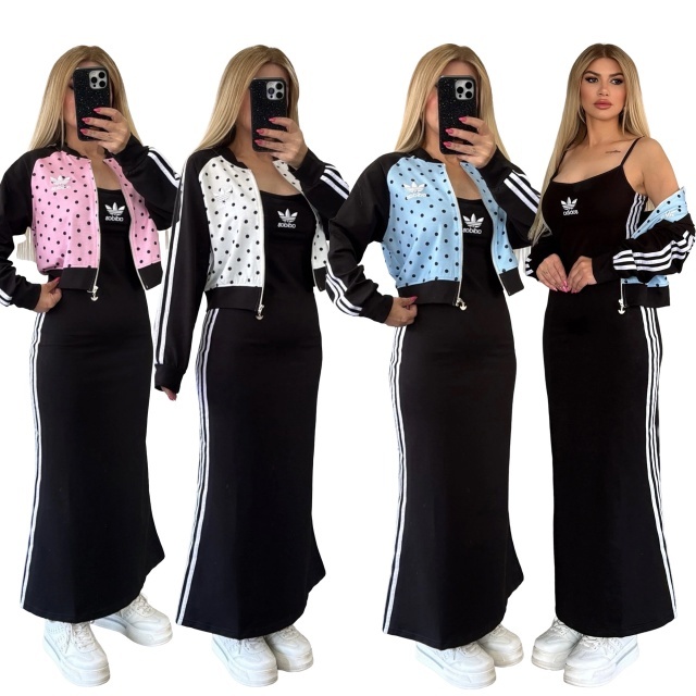 Polka Dots Jacket Top Cami Maxi Skirt Set