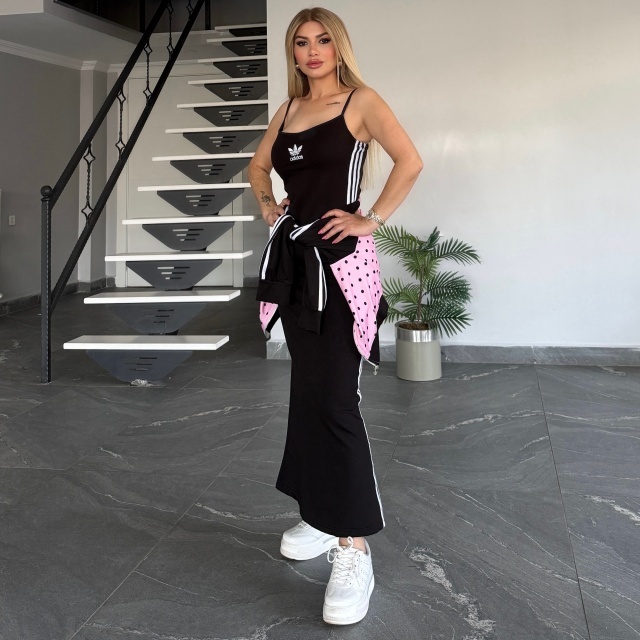 Polka Dots Jacket Top Cami Maxi Skirt Set
