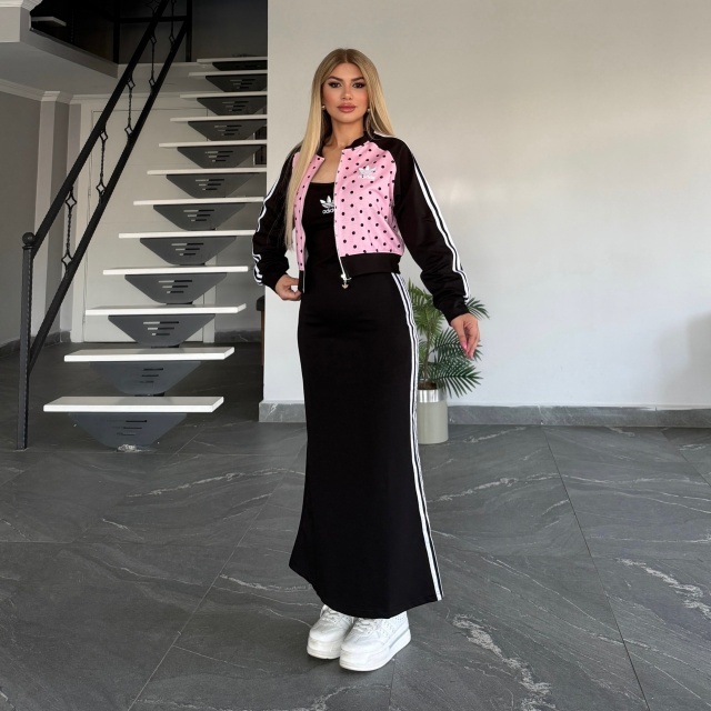 Polka Dots Jacket Top Cami Maxi Skirt Set