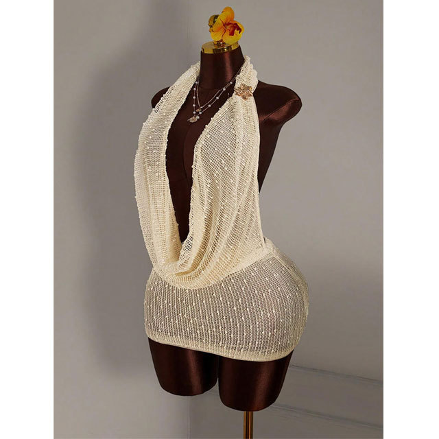 Sexy Knit Halter Backless Beach Dress