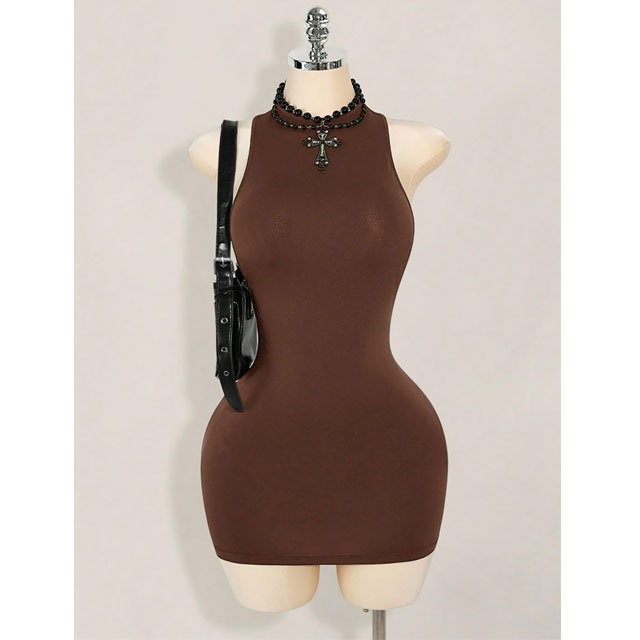 Solid Sleeveless Backless Bodycon Dress