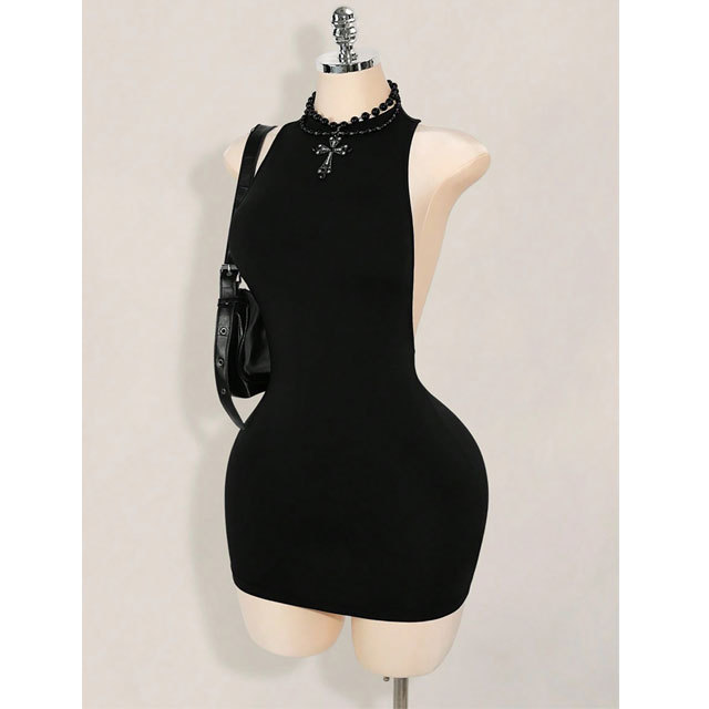 Solid Sleeveless Backless Bodycon Dress