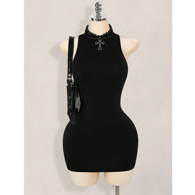 Solid Sleeveless Backless Bodycon Dress