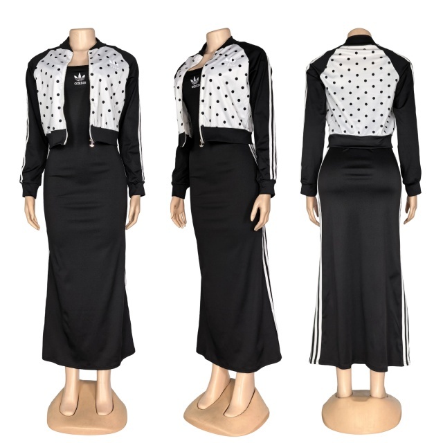 Polka Dots Jacket Top Cami Maxi Skirt Set