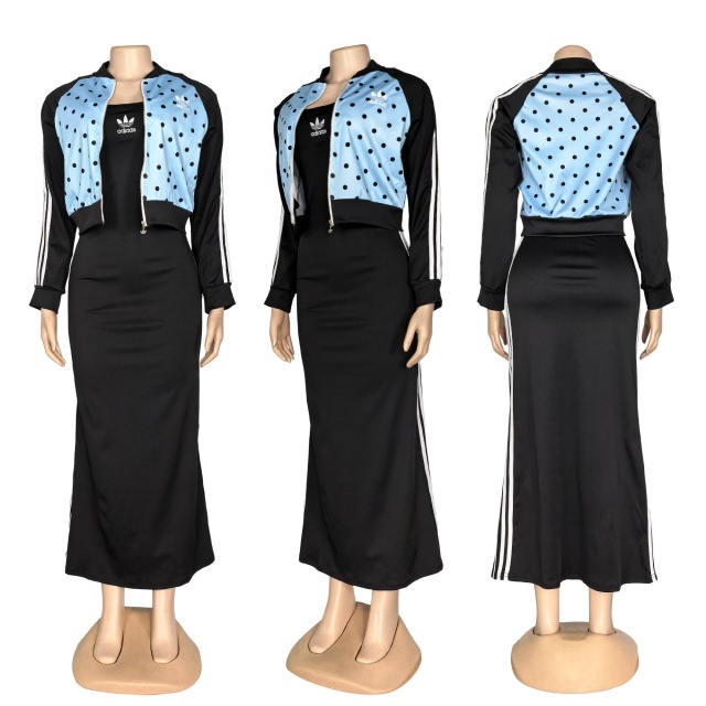 Polka Dots Jacket Top Cami Maxi Skirt Set