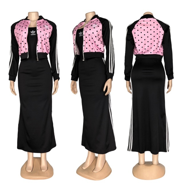 Polka Dots Jacket Top Cami Maxi Skirt Set