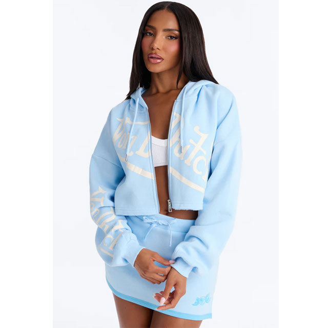 Fashion Printed Sport Hooded Top Mini Skirt Set