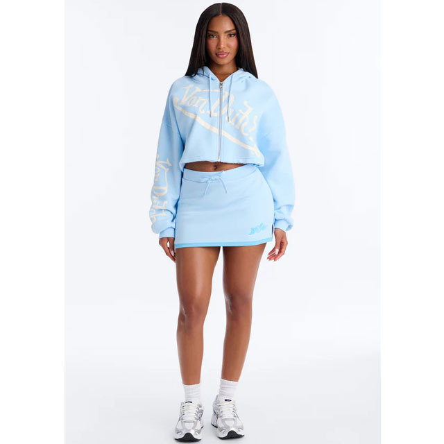 Fashion Printed Sport Hooded Top Mini Skirt Set