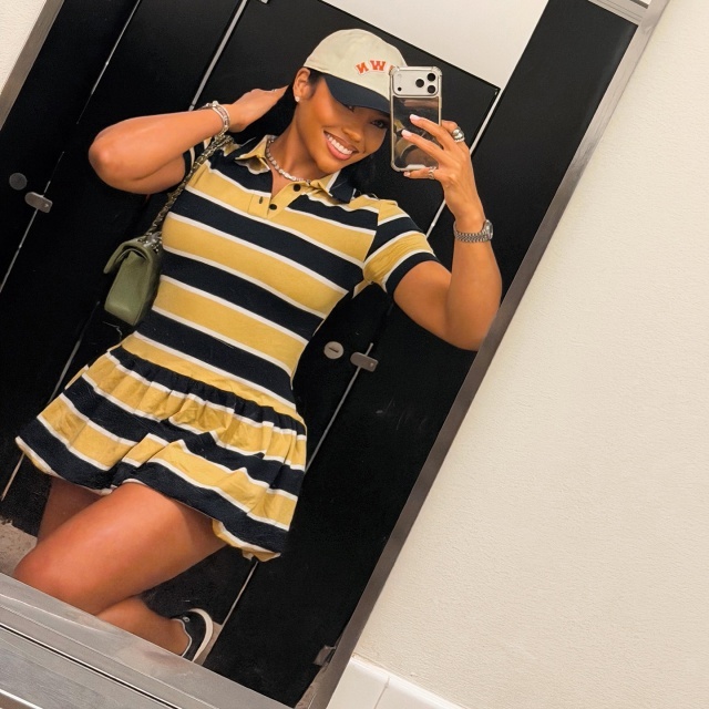 Retro Striped Collared Sporty Short-sleeve Dress