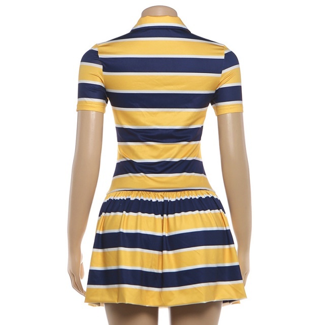 Retro Striped Collared Sporty Short-sleeve Dress